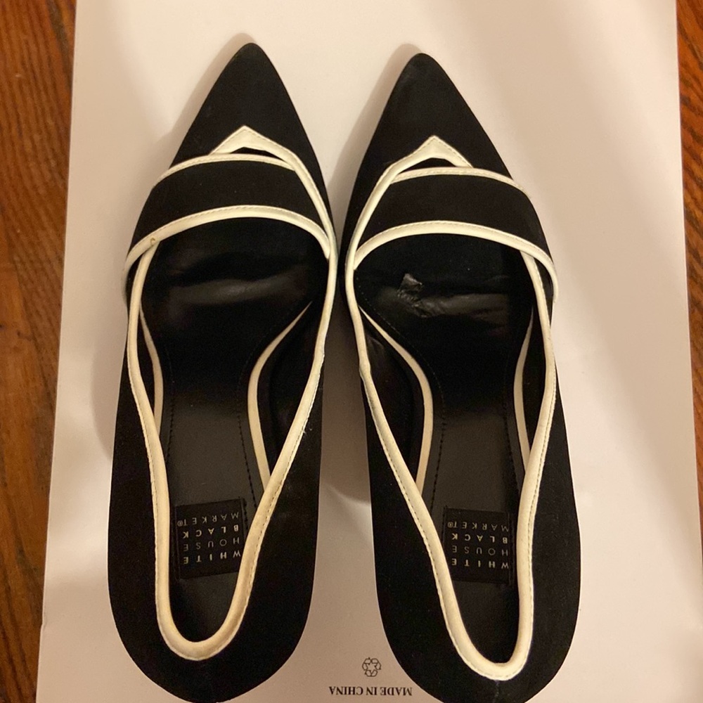 WHBM Classy Black White Hayden suede Heels 7.5 - Picture 5 of 12